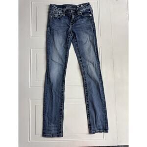 *READ* Miss Me Jeans Womens 27x33.5 Blue Low-Rise Straight Jeans Embellished